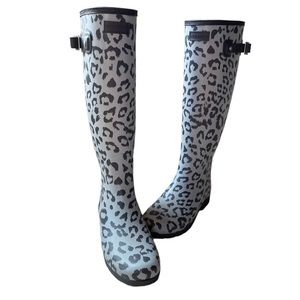 Hunter Original Blue Leopard Print Refined Hybrid Tall Waterproof Rain Boot